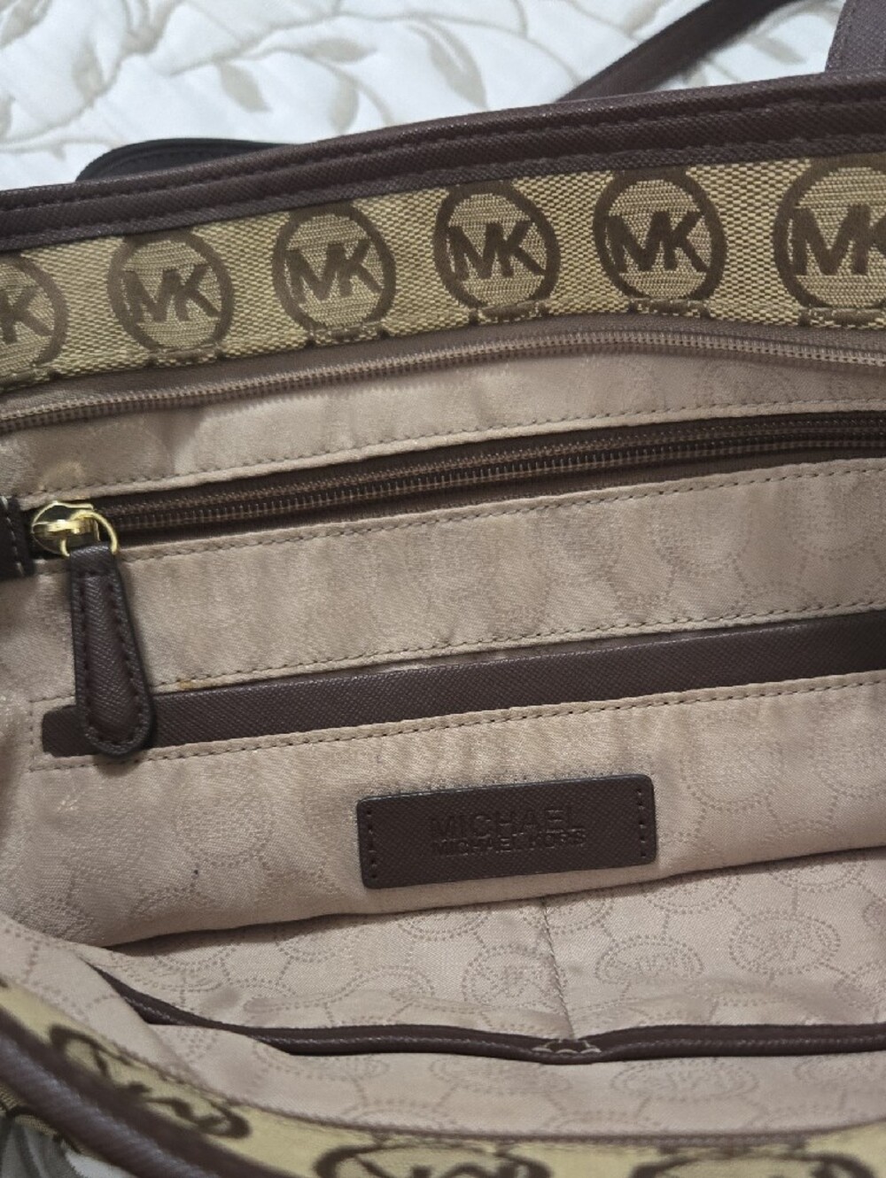 Michael Kors Brown and Beige MK Monogram Tote - Picture 6 of 13